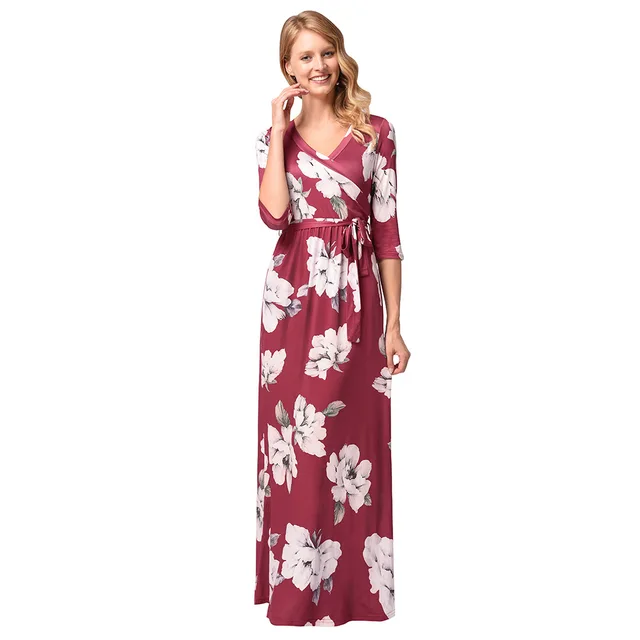 wine floral maxi dress