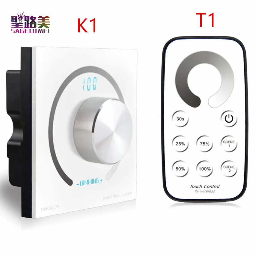 T1 RF Remote Wireless Switch knob K1 Brightness Rotary single color touch panel Dimmer LED controller for led stirp DC12V - 24V
