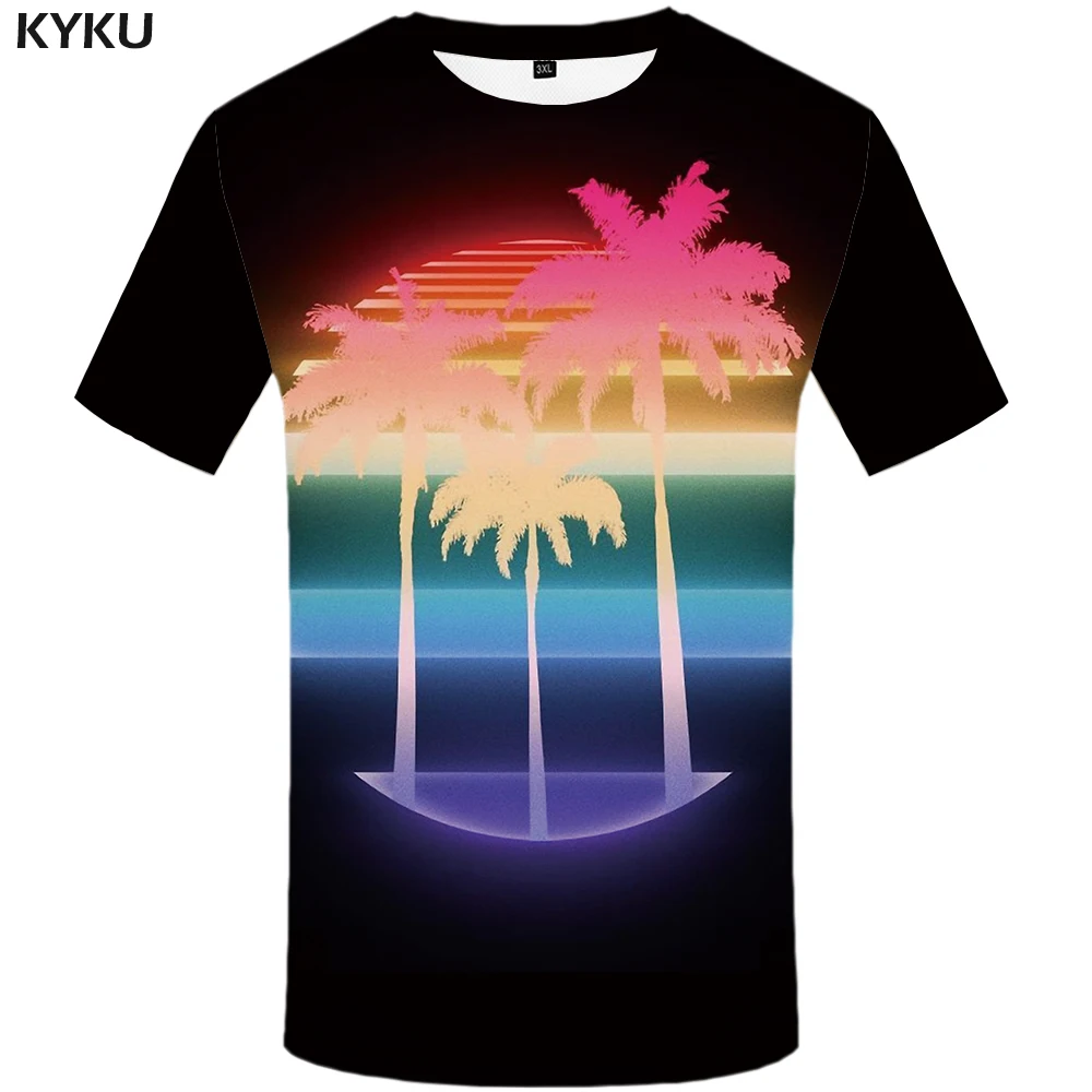 

KYKU Brand Coconut Tree T-shirt Men Colorful Tshirt Printed Black T-shirts 3d Art Anime Clothes Abstract Tshirts Casual
