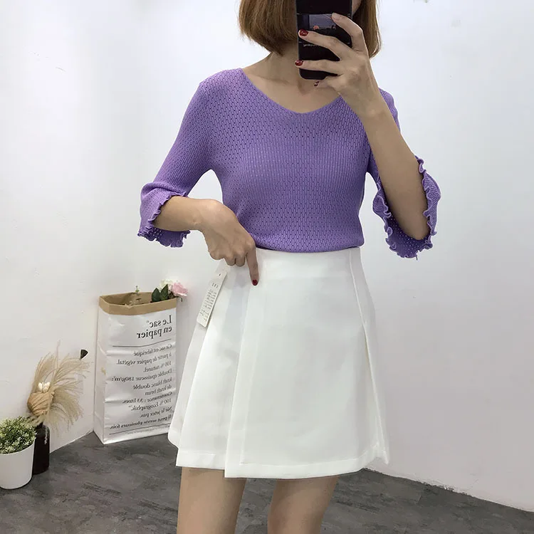 

2019 Spring New Arrival Korean Style Office Skirts Womens Stitching Pleated Mini Skirt 4 Colors Available Free Shipping