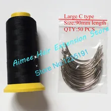 C спицы для плетения 90 мм Длинная форма иглы 50 шт. и 1 черная нейлоновая высокопрочная полиэфирная нить для уток волос 3 типа в подарок