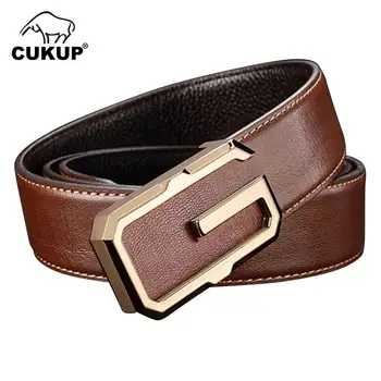 

CUKUP New Arrival Real Cow Genuine Leather Letter Smooth Buckles Men's Casual Styles Belt for Men Accessories 2019 LUCK566