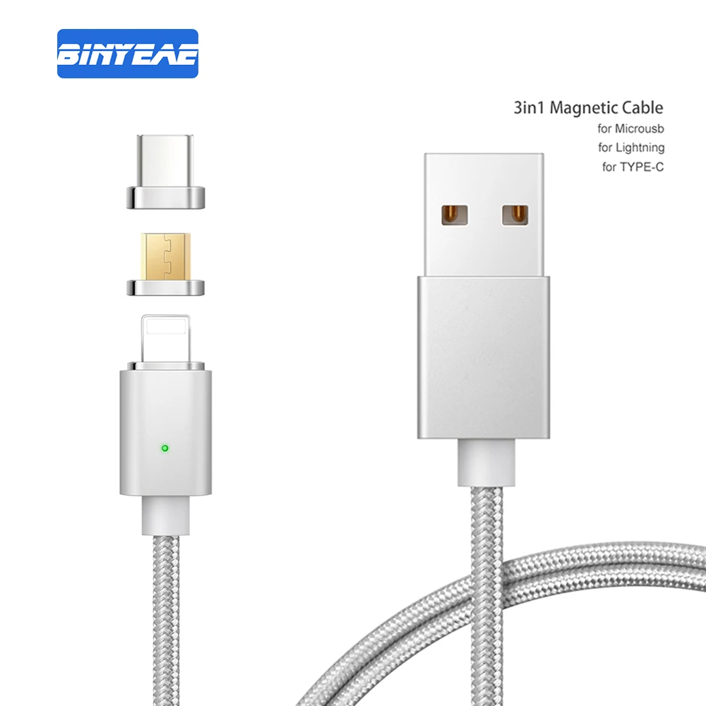 

E04 Magnetic Charger USB Data Cable for IPhone Micro USB Type C Mobile Phone Fast Charge Magnet Charger USB Cable 3 Plug