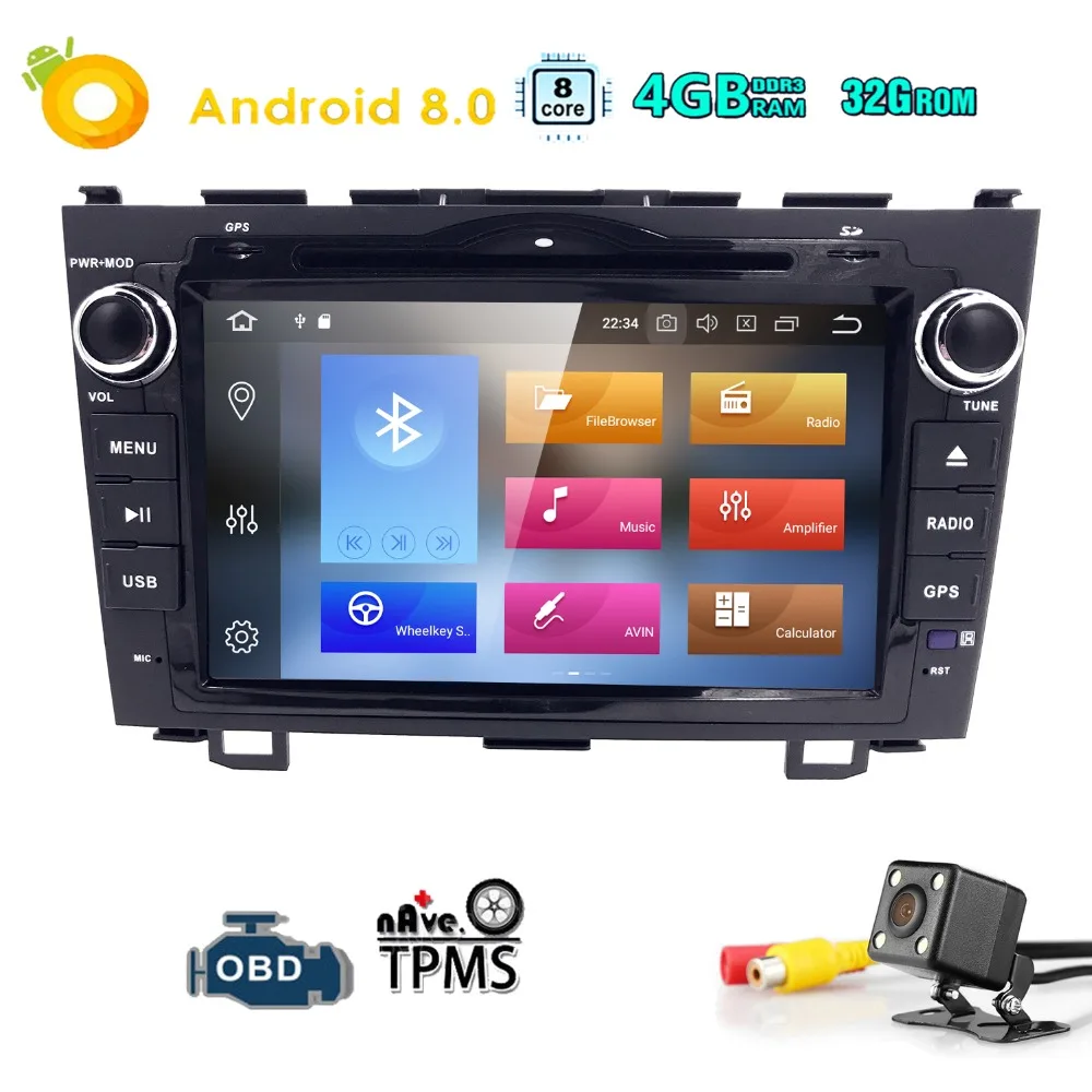 Best 4+32 Android8.0 Car dvd Video player For Honda CRV 2006 2011 OctaCore 8inch 2Din Car DVD Radio GPS Navigation SWC TPMS OBD2 WIFI