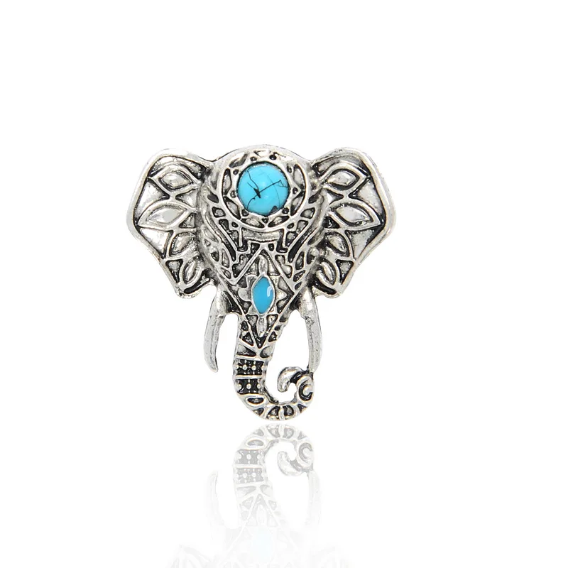 2017 New Antique Silver Color Ring Blue Enamel Blue Stone Elephant Finger Rings Anillos Mujer Jewelry Gift
