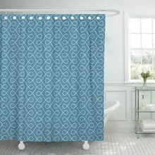 Cortina de ducha con ganchos, patrón de remolino Delgado caligráfico, contorno azul, adorno Vintage floreado para decoración de baño de diseño Retro