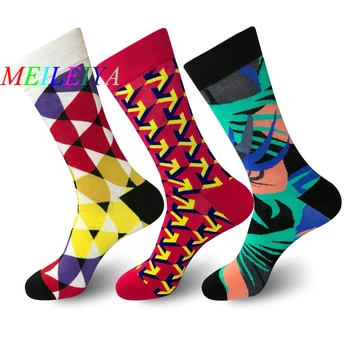 

MEI LEI YA High Quality Men's Socks Happy Style Men's Socks Personality Middle Tube Socks Stripe Pattern 1 Pair = 2 Pieces