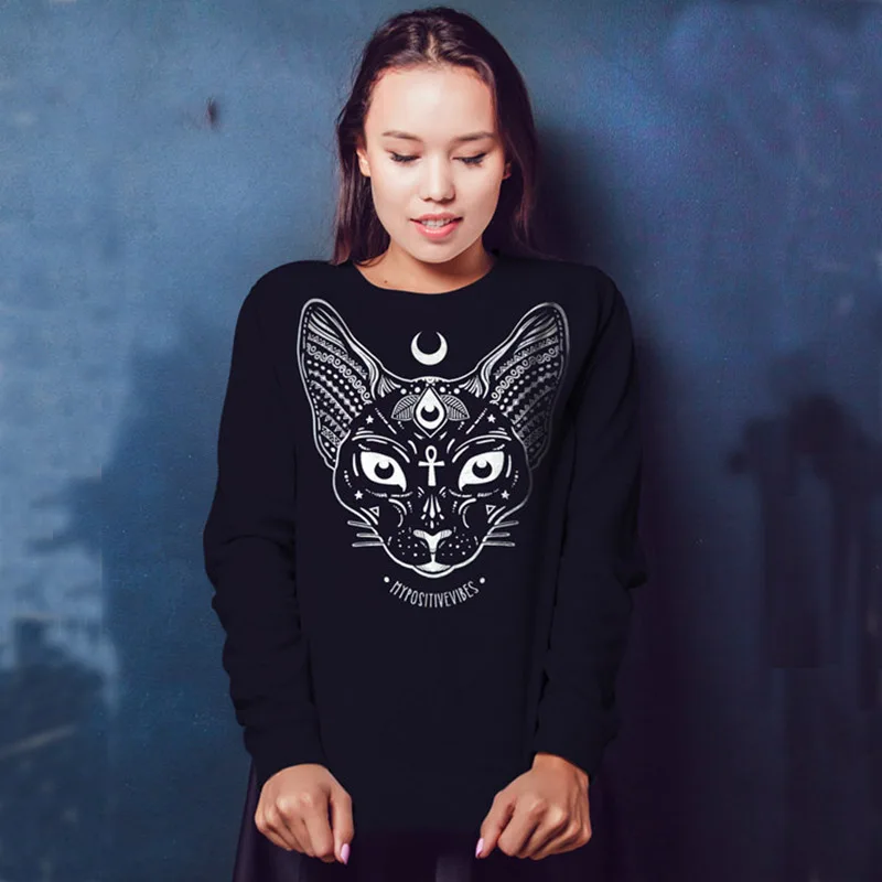 

Sphynx Pastel Goth Long Seeves Sweatshirt Women Harajuku Hoodies 2019 Black Moon Child Female Top Round Neck Causal Punk Jumpers