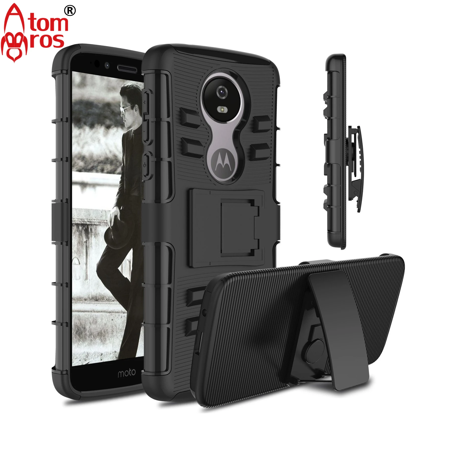 

AtomBros for Moto E5 Case Rugged Hybrid Belt Clip Holster Kickstand Hard Armor Case For Motorola Moto E5 / G6 Play Cover Case