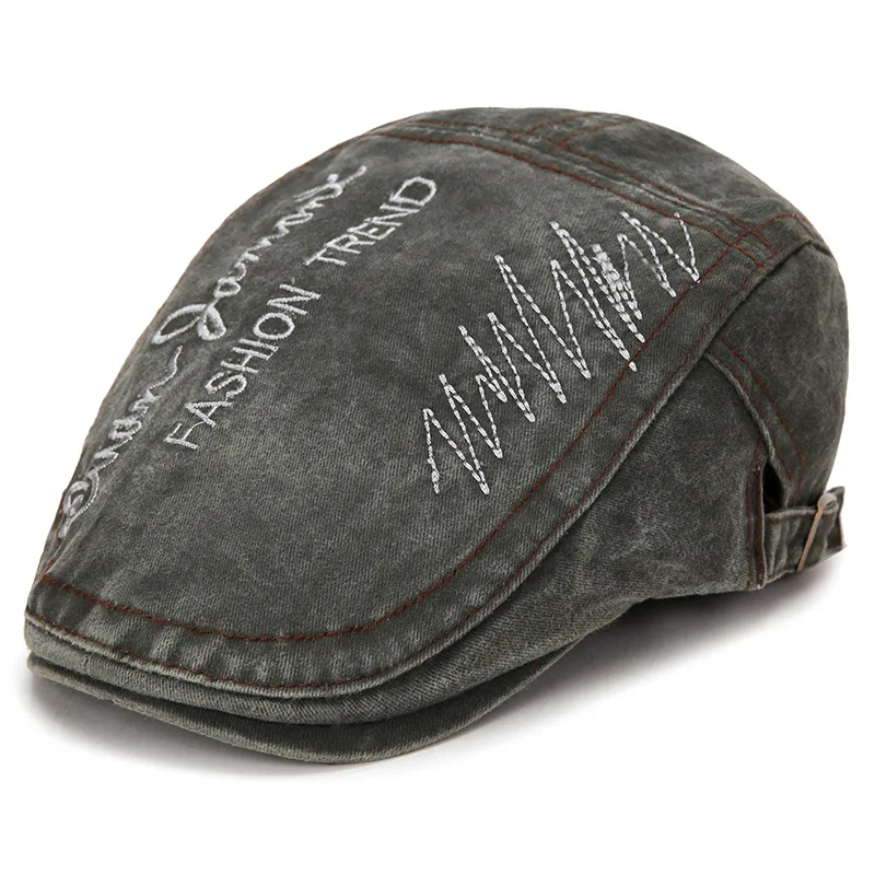 

European Adjustable Cotton Washed Beret Caps Outdoor Sun Breathable Letter Embroidery Hats for Women Men Flat Berets Cap Hat