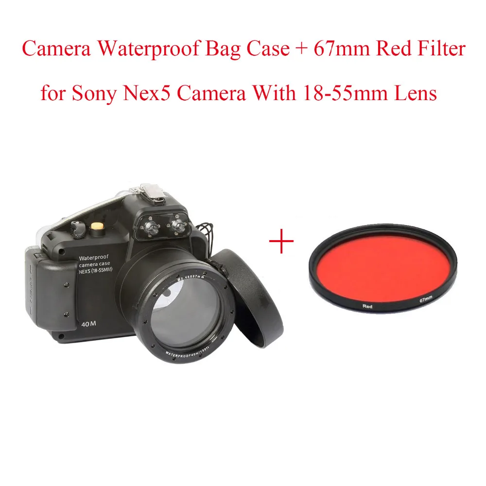 

Meikon 40m/130ft Underwater Camera Diving Housing Case for Sony Nex5 18-55mm Camera,Camera Waterproof Bag Case + 67mm Red Filter