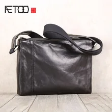 AETOO Men's goatskin handmade leather bag casual cross shoulder leather small briefcase