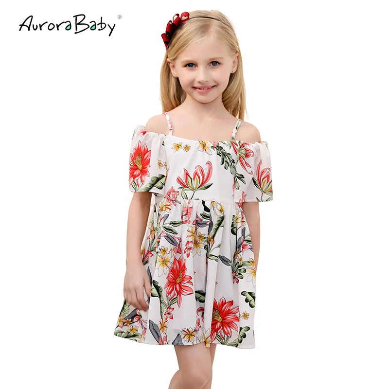 

2018 Summer Girl Floral Princess Dress Bold-Shoulder Beach Dresses Children Kids Holiday Party Dress Toddler Baby Girls Clothes
