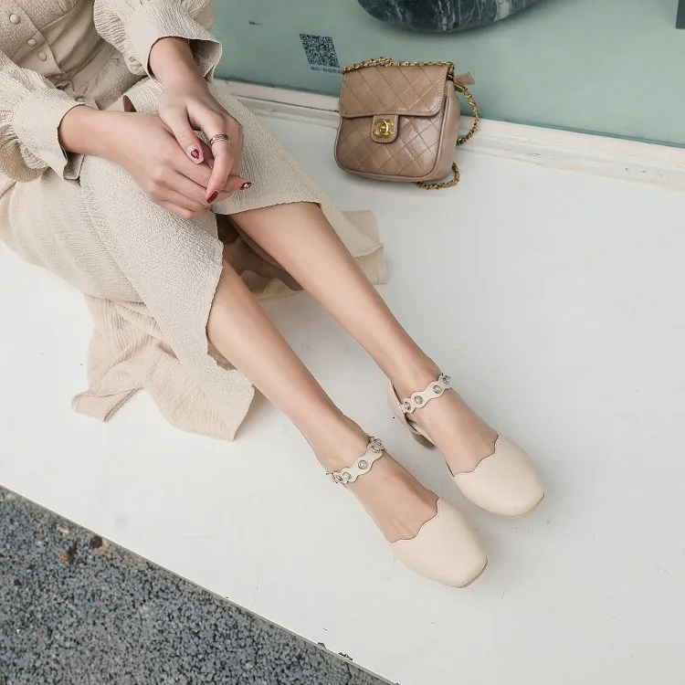 

Big Size 11 12 13 14 15 Ladies high heels women shoes woman pumps One-word buckle Rough-heeled single shoes