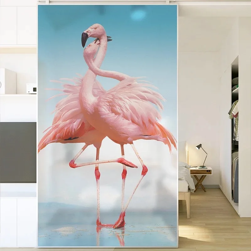 

Stained Static Cling Window Film Frosted Opaque Privacy Glass Sticker Home Decor Digital print Flamingo