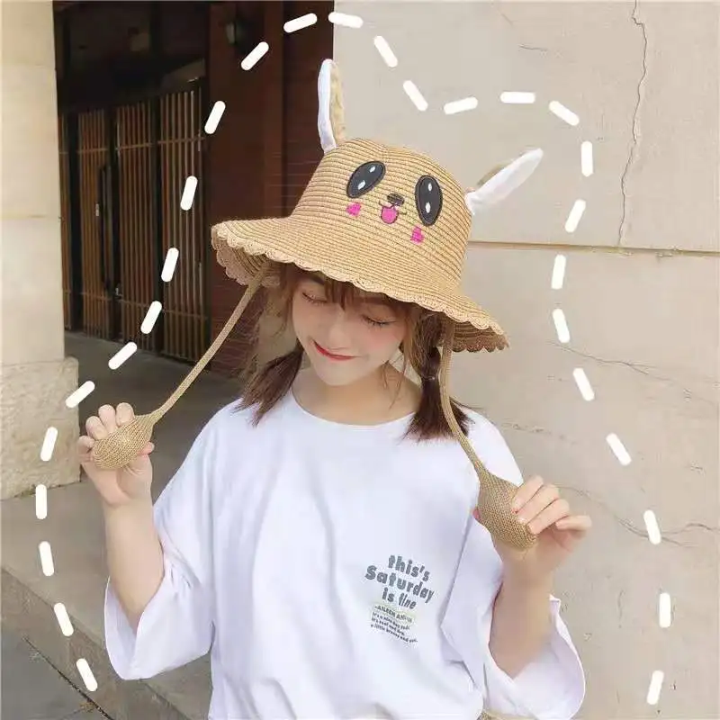 

Cute little fresh college wind ears will move the hat sunshade straw hat fisherman hat Shading fashion cute girl cartoon