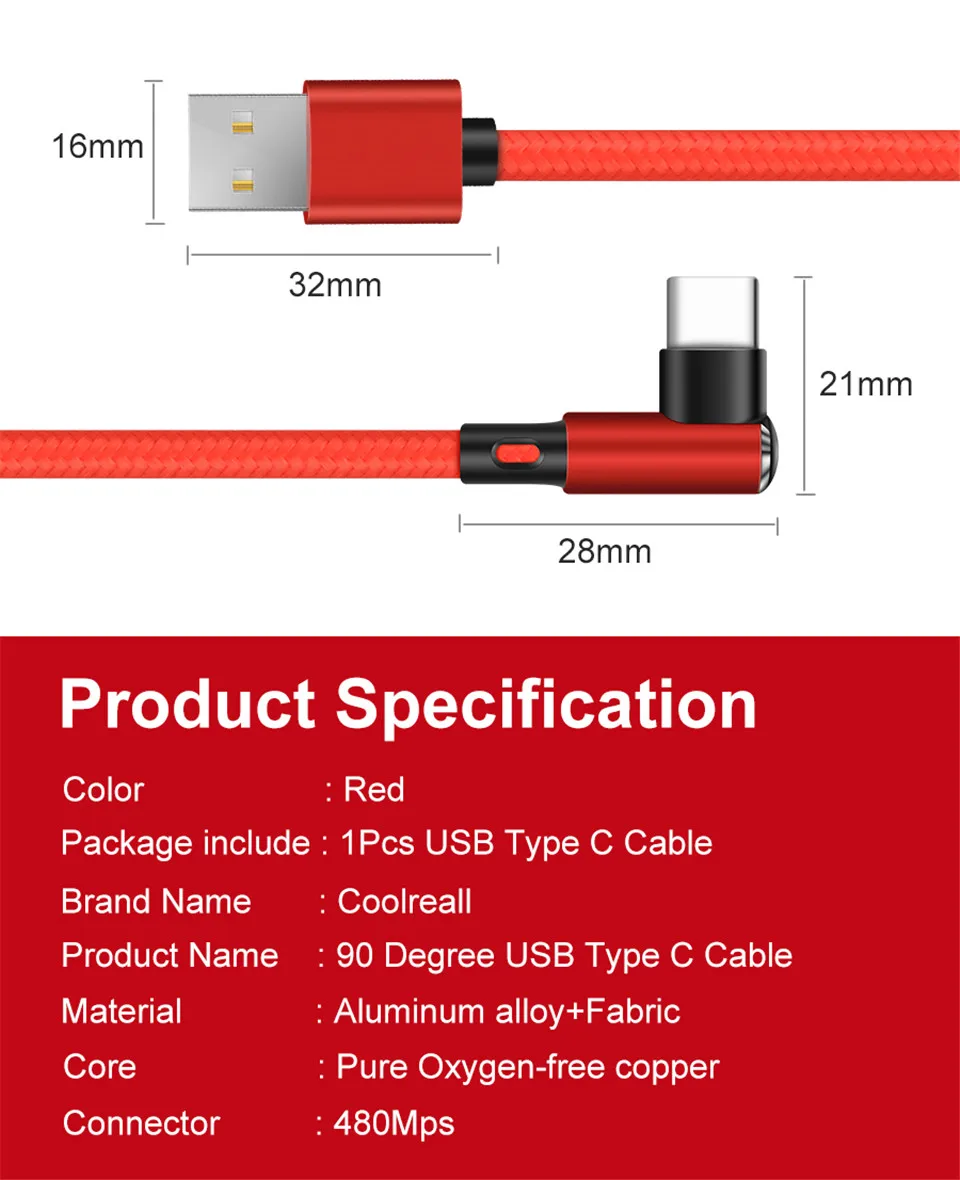 Coolreall USB TYPE C кабель 90 градусов быстрая зарядка usb c кабель для Xiaomi A2 huawei samsung S10 S9 S8 кабель для передачи данных