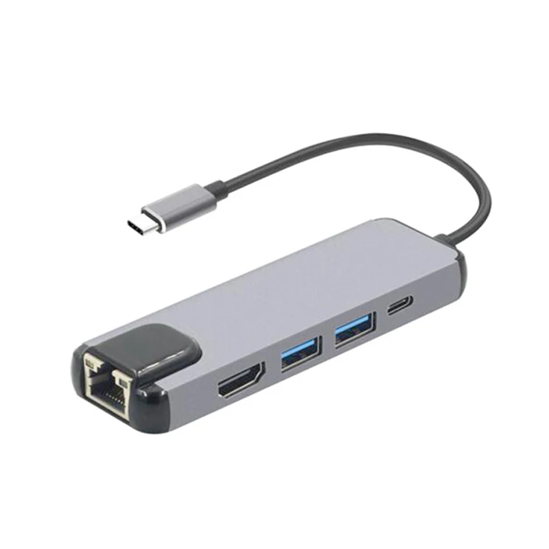 

5 in 1 USB 3.1 USB-C Type C Hub with HDMI 4K HD 1000M Rj45 Lan Adapter USB 3.0 Hub Type C PD Charging Adapter for Macbook Pro