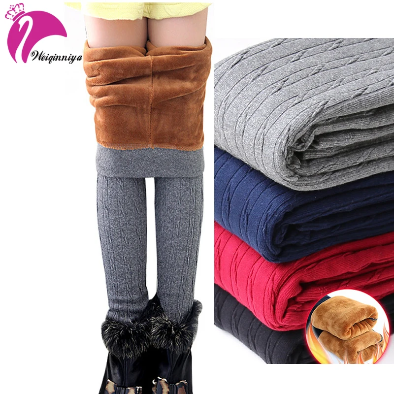 

weiqinniya Girls Leggings Winter Kids Plus Thick Velvet Leggings For Girls Fashion Children Knitted Skinny Trousers Pencil Pants