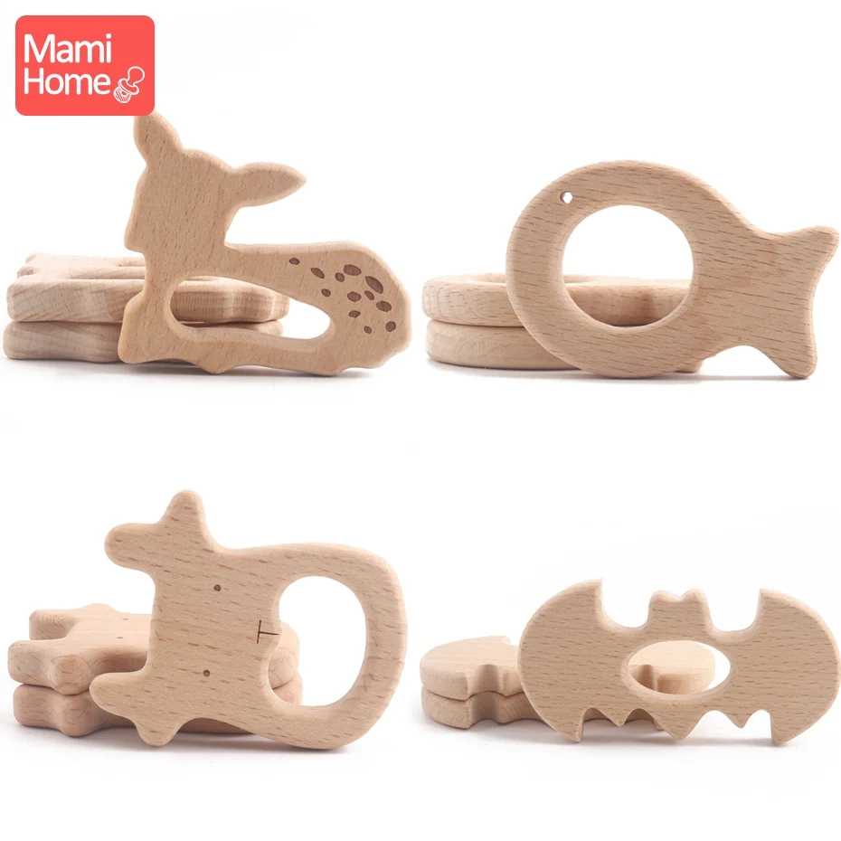 1pc Wooden Teether Wood Pendant For Pacifier Chain Baby Products Animal Wooden Blank Rodent Baby Teethers Birth Nurse Gifts Toys