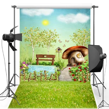 

Vinyl Photography Background Garden mushroom Computed Printed Children Backdrops for Photo Studio