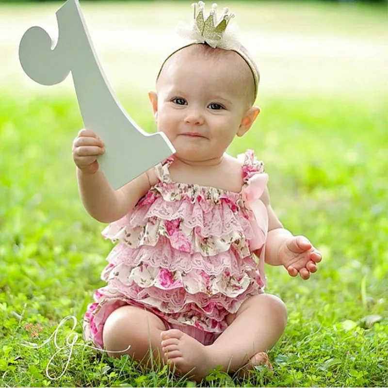 طفل الفتيات السروال القصير الوردي الأزهار بيتي كشكش الدانتيل رومبير 1st عيد ميلاد كعكة سحق الزي طفل الرضع بذلة