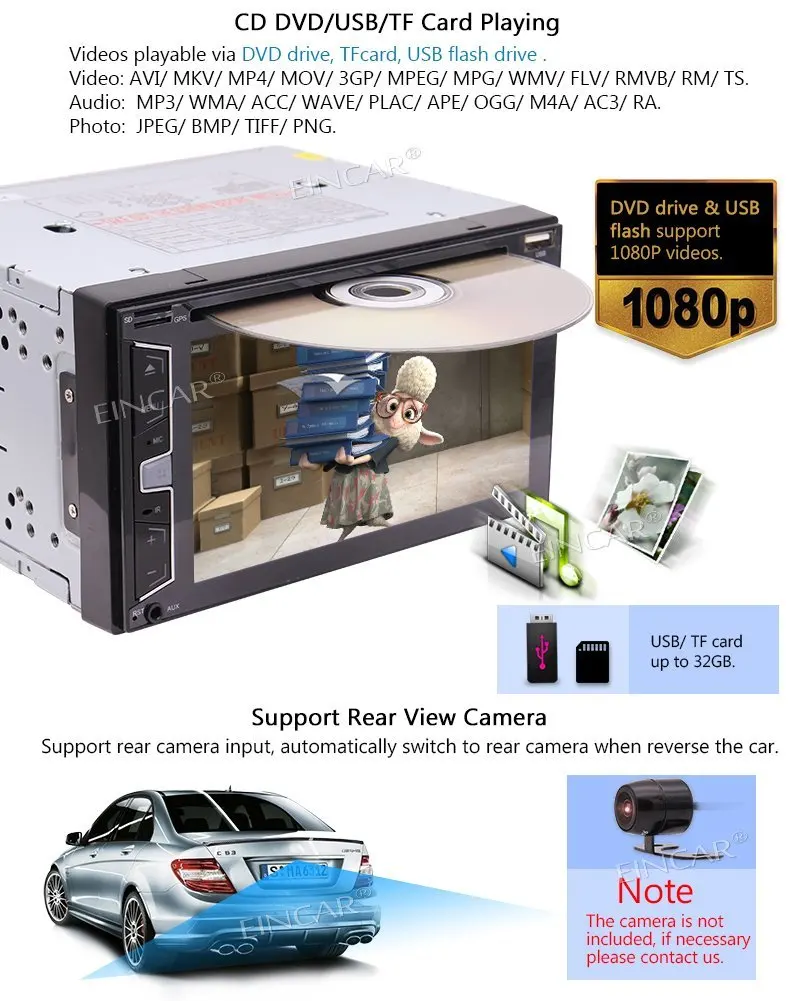 Eincar 6 2 &quotautomagnitol 2Din автомобильный DVD авторадио радио FM BT Авторадио Стерео Аудио