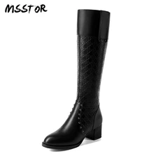MSSTOR/черная зимняя обувь с кристаллами женские модные кожаные ботинки с круглым носком, большие размеры 33-43 женские туфли-лодочки из натуральной кожи 5 см