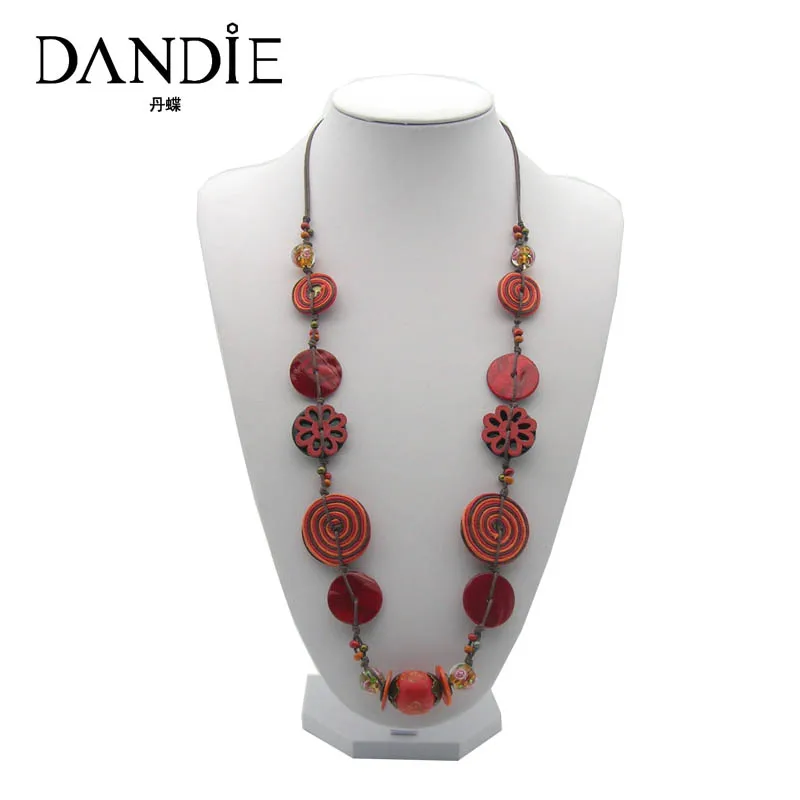 Dandie New Fashion Handmade Necklace For Women With Red Shell And Flowers Decoration