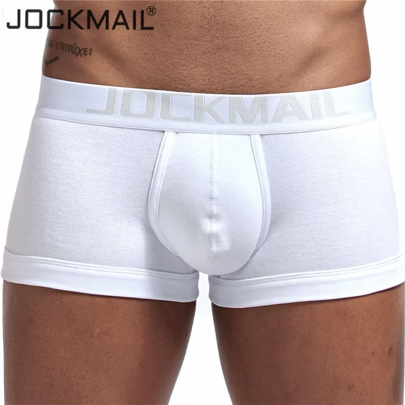 JOCKMAIL, фирменное хлопковое сексуальное мужское нижнее белье, мужские боксеры, одноцветные, черные, белые, серые, с низкой талией, u-выпуклые, спортивные, удобные штаны, мужские боксеры