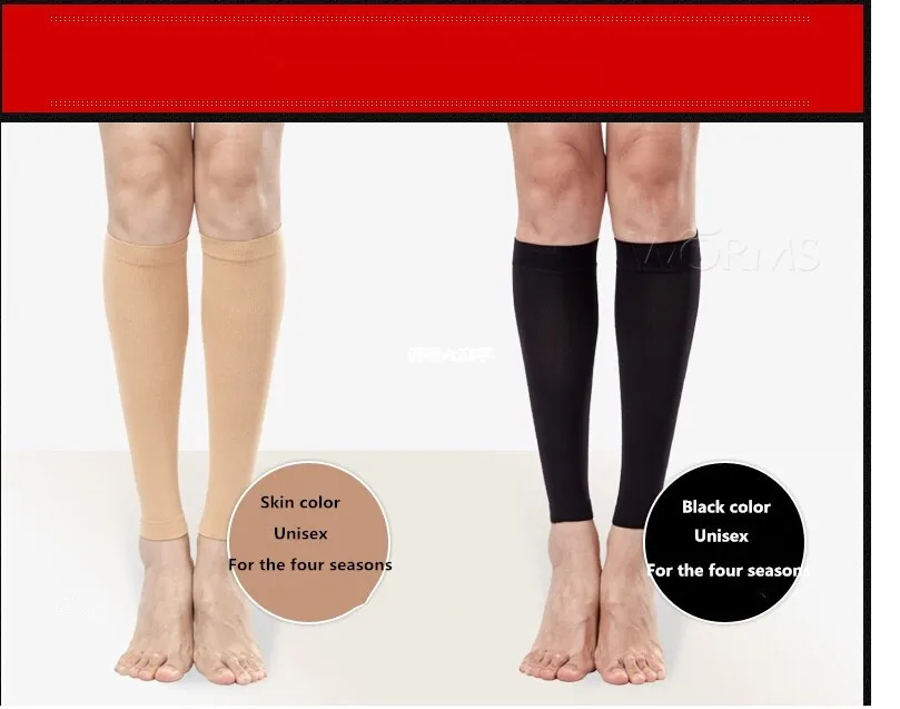 

Medical Compression Calf Sleeve Compression Stocking 23-32mmHg Level 2 Varicose Vein Stocking Unisex Skin & Black A Pair