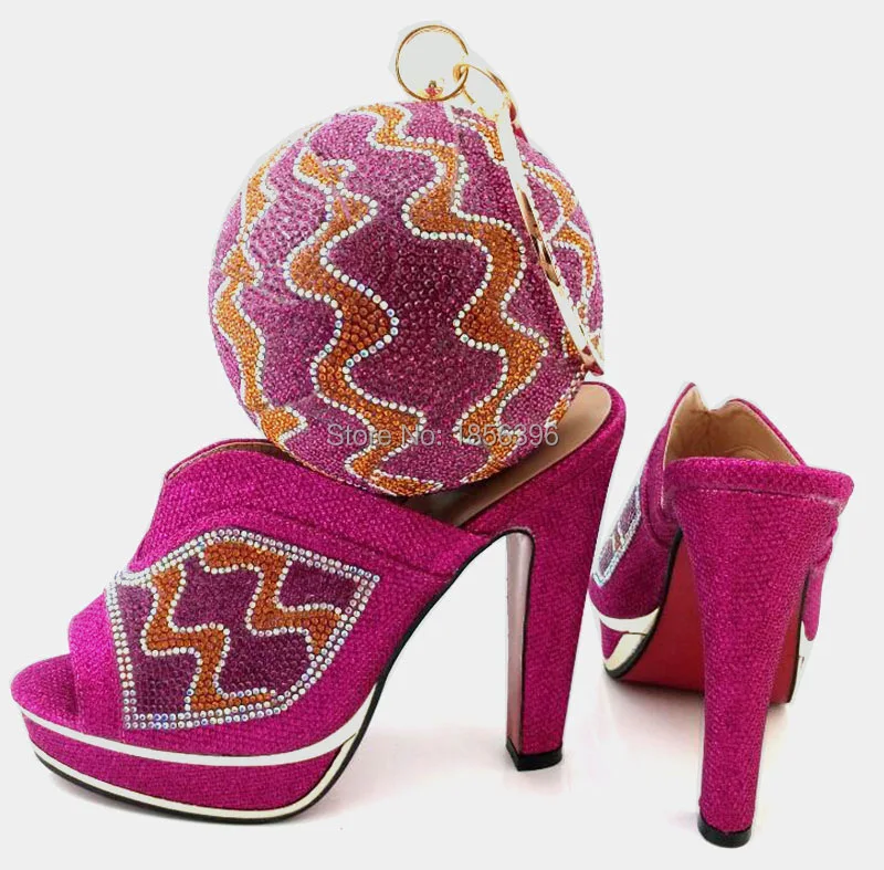 

MF715-35,Fashion design lady Shoes Matching Bag set with crystal Italian Shoes and Bag set African high hell Shoes match bag set