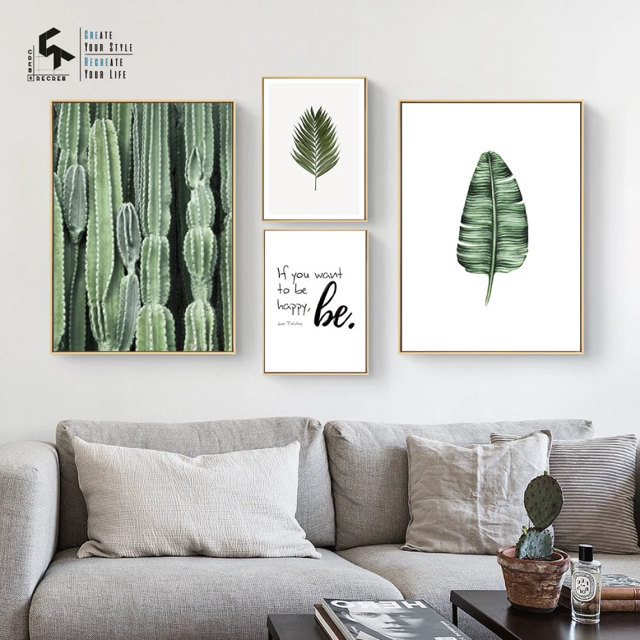 

CREATE&RECREATE Nordic Poster Leaf Posters And Prints Letters Wall Art Canvas Paintings Plant Decorative Pictures CR1810115019