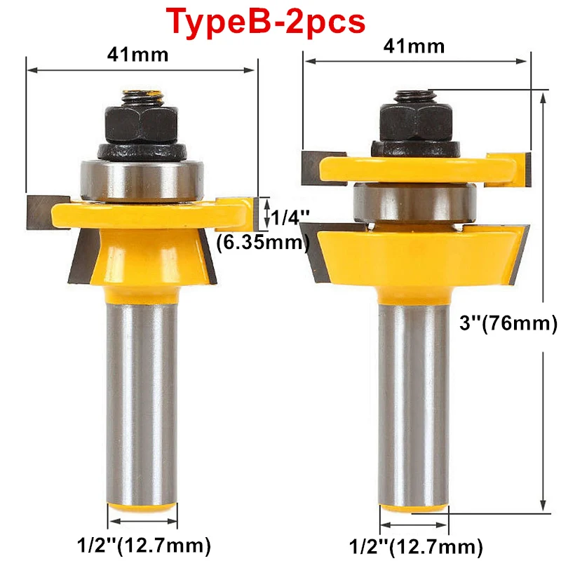 RCT 1/" хвостовик панели двери шкафа маршрутизатор Набор бит Карбид фрезы для плотника древесины гравировки Деревообрабатывающие инструменты - Длина режущей кромки: TypeB-2pcs