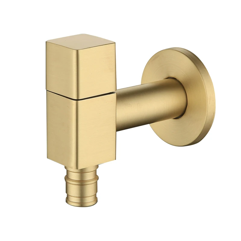 

All copper square drawing gold washing machine faucet household modern single water single cold 4 split faucet