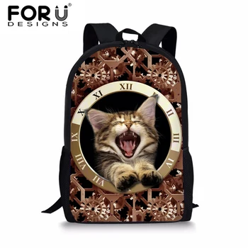 

FORUDESIGNS Kawaii Cat School Bags for Girls Boys,Cute Dog Kids Bookbag,Children Print Gearwheel Schoolbag Customized Book Bag