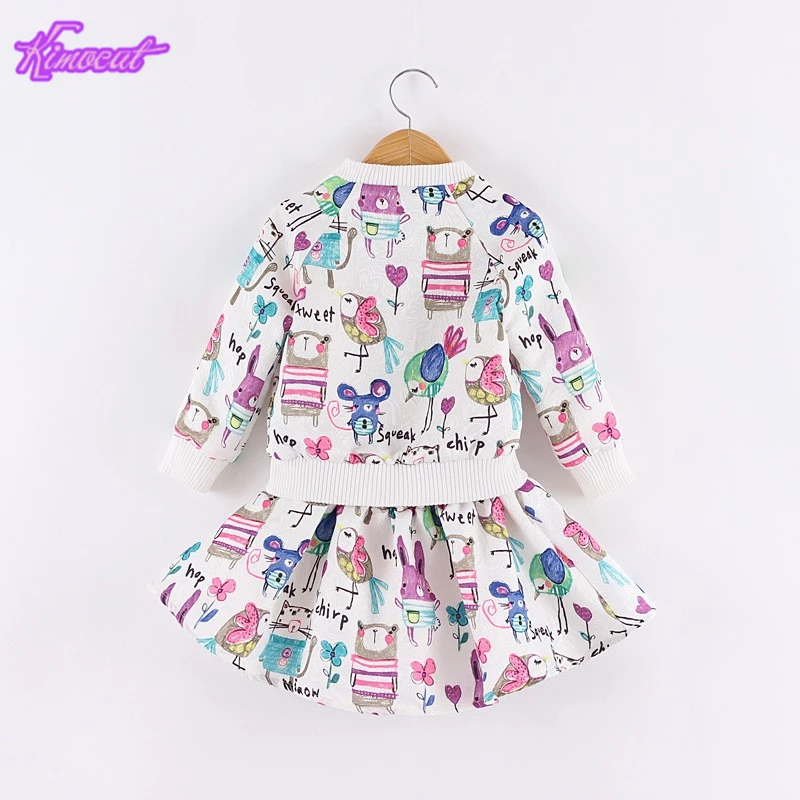 Kimocat Spring and autumn Cartoons graffiti Long sleeve Brand Girls Clothing Sport Suits Toddler ( Jacket + Skirt )