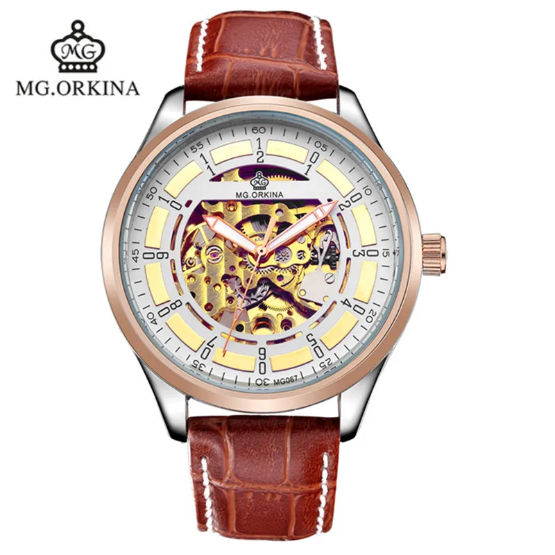 2016 ORKINA Analog Hand Machinery Watch Back Case Transparent Automatic Fastrack Watches For Mens Horloges brand