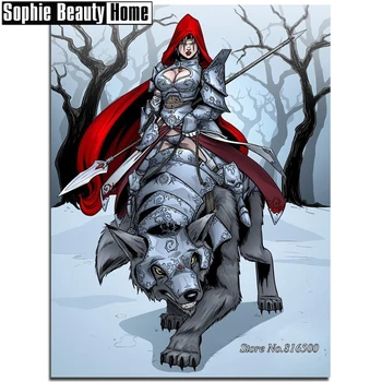 

Diamond Mosaic Diamond Embroidery Cross Stitch Lady Warrior On Wolf 5D Diamond Painting Full Rhinestones Wedding Gift 188148