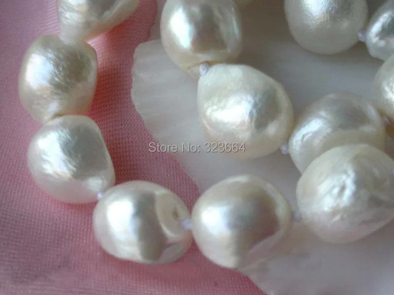 

Huge 17" 14mm baroque white freshwater pearl necklace