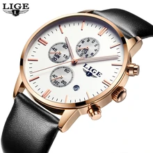 Mens Montres Haut Marque De Luxe LIGE Hommes Militaire Sport Lumineux Montre-Bracelet Chronographe En Cuir Quartz Montre relogio masculino