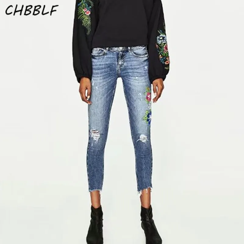 

Spring Summer New Flower Embroidery Women Jeans Stretch Soft Jeans For Women Xdc1623