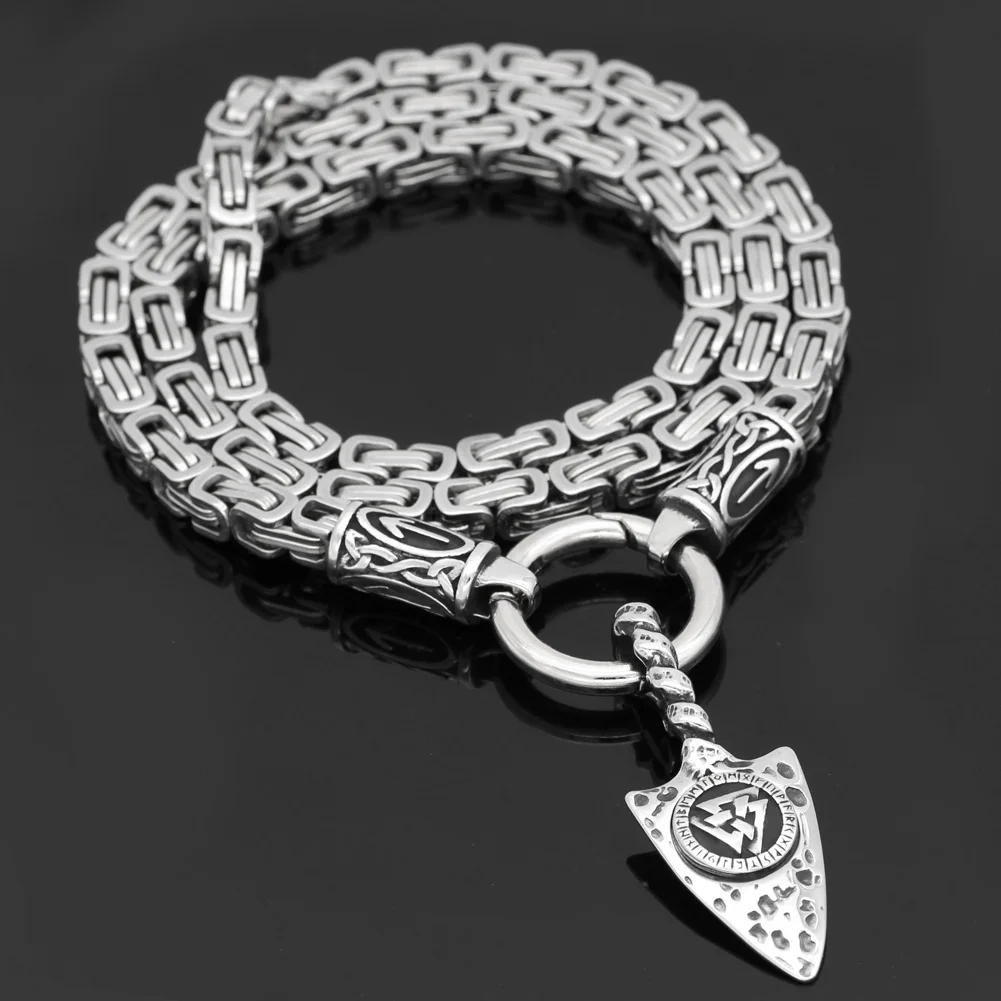 

Nordic viking rune with Gungnir Amulet Stainless steel Valknut Rune pendant necklace -king chain with valknut gift bag