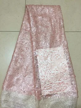 

French Lace Fabric High Class African Laces Fabric Pink Peach Organza With Sequins Embroidery For Sewing Beauty Women Dress