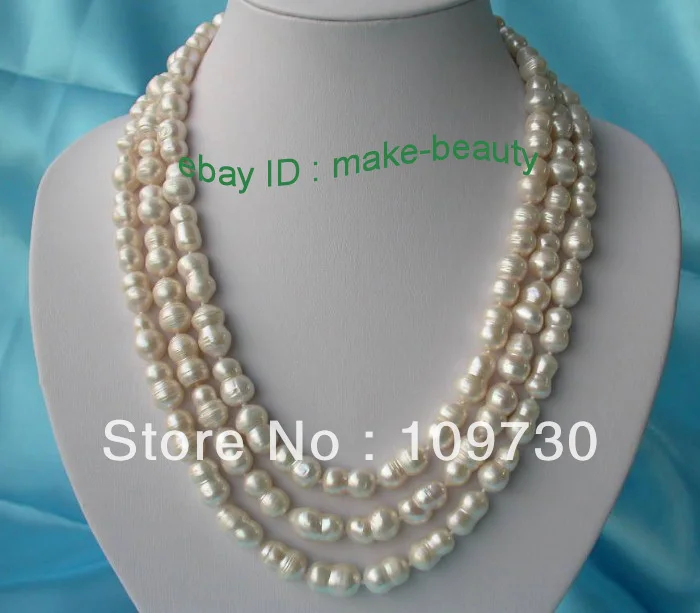 

Jewelry 00612 stunning 3rows big 18mm white baroque freshwater pearls necklace 14KGP