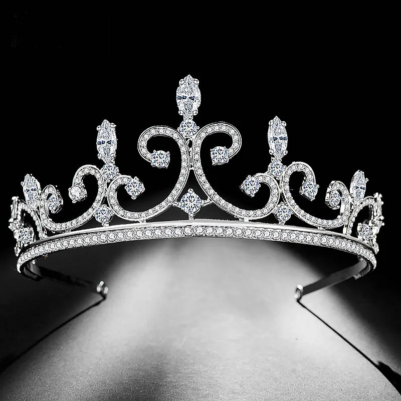 

Simple Fashion Cubic Zircon Princess Tiara and Crown Rhinestone Noiva Diadem Engagement Wedding Bride Hair Ornaments Jewelry VL