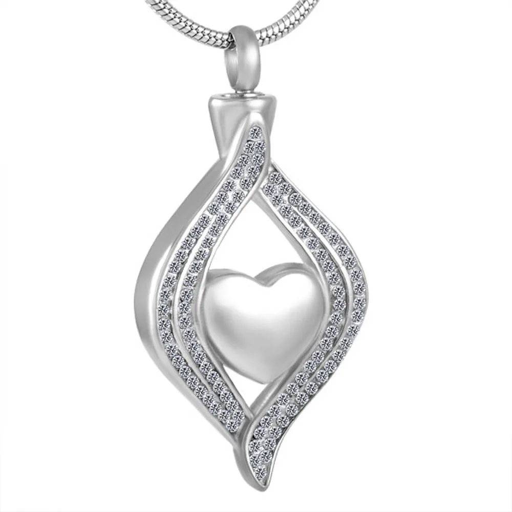 MJD8111 Heart in crystal stainless steel cremation jewelry ashes urn
