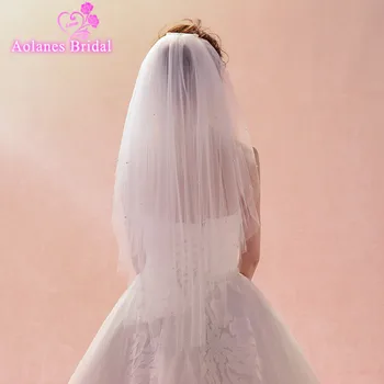 

AOLANES 2018 New Arrival Nature White Pearls Cut Edge Wedding Bride Veil Four-layer Beaded Bridal Veils Wedding Accessories