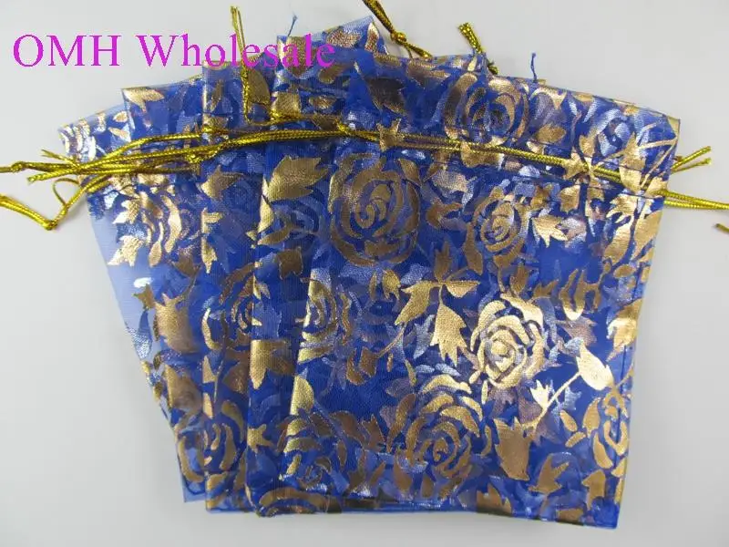 OMH 50 шт. 17x23 см любовь Цветы Роза Сердце Рождество Свадьба вуаль Подарочная сумка органза упаковка для ювелирных изделий подарочные пакеты BZ08 - Цвет: Синий