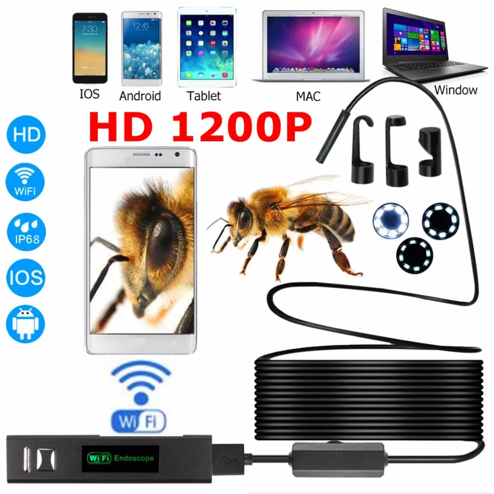 

USB Endoscope Camera HD 1200P IP68 Semi Rigid Tube Endoscope Wireless Wifi Borescope Video Inspection for Android/iOS